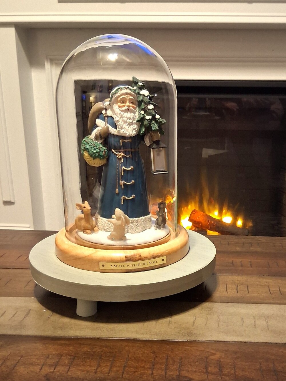 Vintage 'A Walk With Pere Noel' Blue Santa Dome Figurine